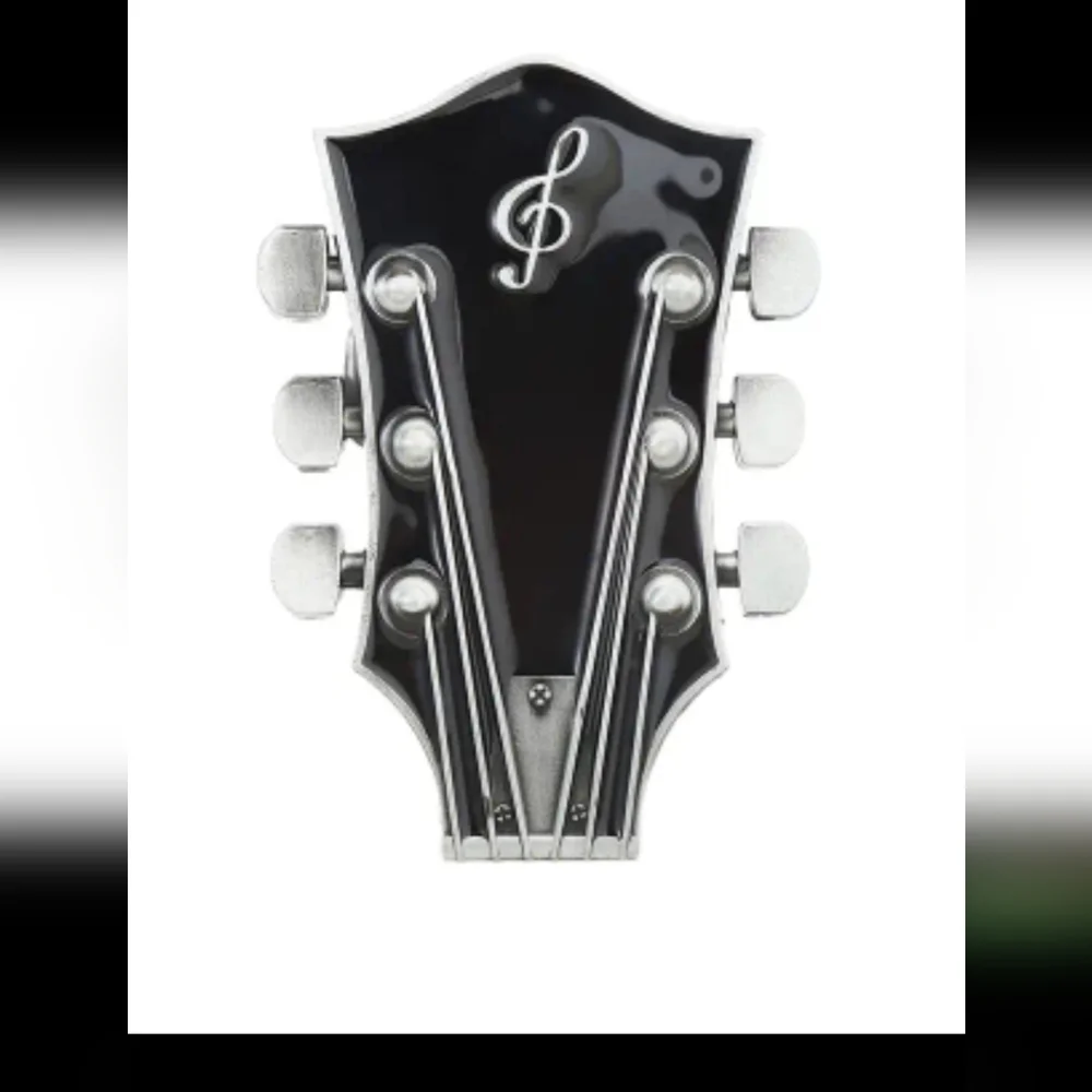New men's black guitar belt buckle music